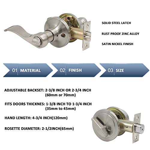 6 Pack Entry Lock with Single Cylinder Handleset Satin Nickel, Keyed Alike(Combo Pack), Wave Style Door Lever Lockset for Entrance Front Bed/Bath Doors