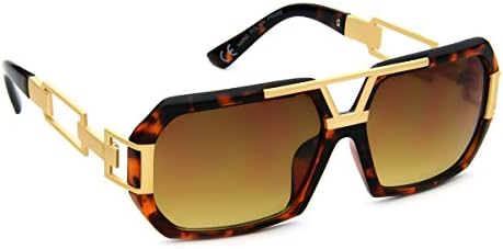 Futuristic Aviator Sunglasses Retro Flat Top Gold Metal Brown Tortoise Frame