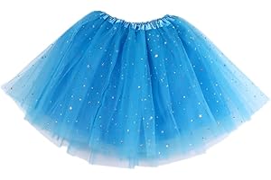 QUNBZOU Girls Non See-Through Tutus 4 Layers Tulle Sequins Stars Trim Ballet Dance Skirt Princess Dress-Up
