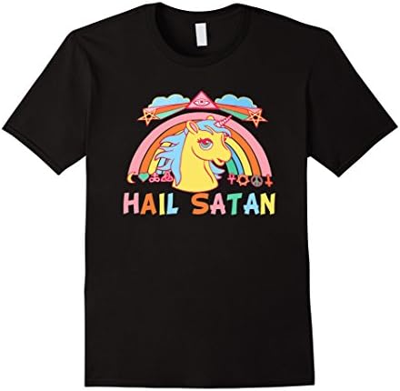 Mens Hail Satan Unicorn T-shirt Medium Black