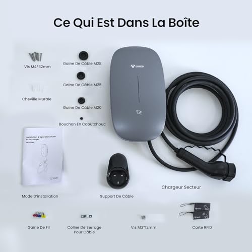 GONEO Electric Vehicle Charging Station 11kW with APP, 7M Cable Type 2 (16A, 400V,) RFID, IK10, IP65, EV Wallbox 11kW with RCD Type A 30mA AC + 6mA DC, for BEV/PHEV