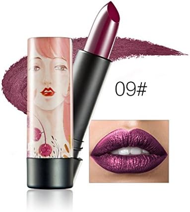 Yeefant Long Lasting Moisturizing Cosmetics Waterproof Women Velvet Matte Gold Shine Lipstick Lip Gloss Makeup,Present the Dry Mist Matte Effect,Golden Grape Purple Color