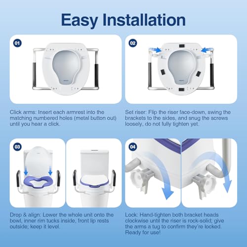 ANNWA Adult Toilet Booster Seat with Armrests and Lid, Raised Toilet Seat 10 cm, Adult Toilet Booster Seat with Padded Handles, 200 kg Load, Post Surgery Toilet (N1FYT16)