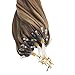 Sunny 24 inch Micro Loop Hair Extensions Dark Brown Micro Loop Ring Human Hair Extensions Brown with Blonde Highlights,Straight Human Hair 50G Per Pack