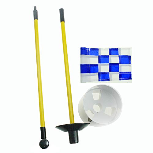 Kofull Detachable Backyard Practice Golf Putting Green Flags Nylon Portable Flagstick with Cup for Yard-3 Pack (3cups, 3flags and 3poles) (White/Blue Plaid) - Thumbnail 2