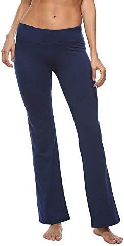 Darshion Power Flex Boot Cut Yoga Pants Tummy Control Workout Running Stretch Boot Leg Yoga Pants (XL, Navy Blue)