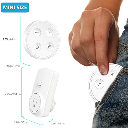 LoraTap Remote Control Outlet Timer with Remote, 656ft Range 1H/2H Countdown Timer Wireless Light Switch for Lighting and Household Appliances, No Hub Required, 10A/1100W, White, 5 Years Warranty