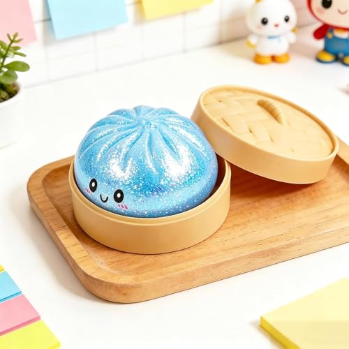 SLEEPHEAD®New Glitter Dumpling Squishy Stress Balls, Fidget Sensory Toy with Food Steamer, Squeeze Dough Ball for Stress Relief, Stretchy Desk Toys Gift