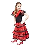La Senorita Spanish Flamenco Dress Costume - Girls/Kids - Black/Red (Size 14-10 -11 Years, Black red)