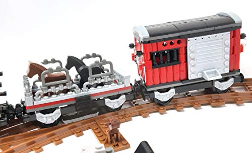 Modbrix Bausteine Wild West Eisenbahn Zug mit 3 Waggons,Schienen und Draisine – Bild 8