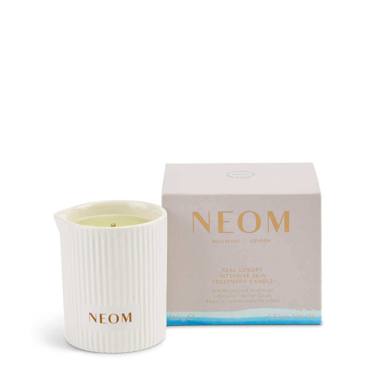 NEOM Real Luxury Intensive Skin Treatment Candle, 140g I Lavender, Jasmine and Sandalwood I 100% Natural fragrances I Light, Drizzle and Massage I Calming I Nourishing I Gift
