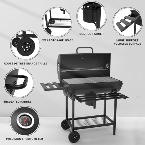 Teeno Charcoal Barbecue with Cooking Rack XXL with Two Shelves, Adjustable Vent, Portable Ball Barbecue with Cover
