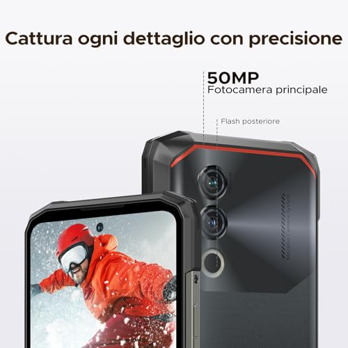 Blade 10 Power Rugged Smartphone Android 16, 10300mAh, 24GB+256GB Telefono Indistruttibile, 90Hz 6.6" HD+IPS, 50MP+8MP Smartphone Rugged, Triple Card Slot,Fingerprint ID/Face Unlock/NFC/OTG, Nero