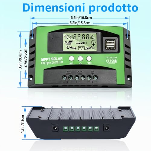 MPPT 30A Solar Charge Regulator 12 V 24 V Car, Charge Controller 30A MPPT with Temperature Sensor and LCD Display 2 USB Ports Suitable for Solar Panels 12 V 24 V Lead and Lithium Batteries