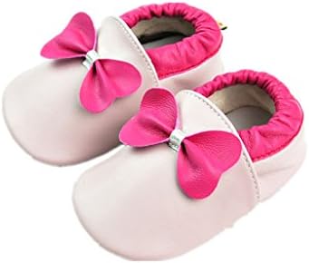 Nasbach Baby Soft Sole Leather Crib Shoes Infant Bow tie-Light pink XL:18-24 months/interior length:14CM