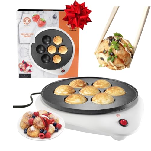 MasterChef Electric Ebelskiver Maker Delicious Homemade Japanese Takoyaki, Donut Holes, Cake Pops, Octopus Balls, Aebleskivers, Danish- Nonstick Easy Clean Appliance, Fun Gift