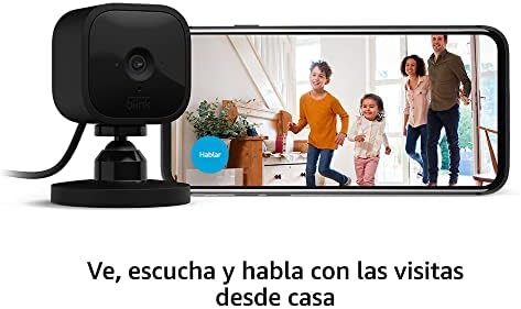 Mini | Câmara de segurança inteligente compacta, interior, com fios, vídeo HD 1080p, deteção de movimento, áudio bidirecional, fácil de configurar, compatível com Alexa | 1 câmara (preta)