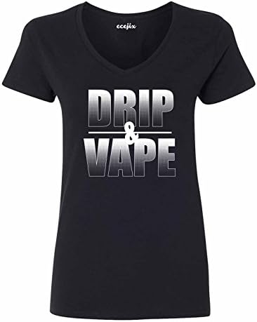 Ecejix Drip Wape Tshirts Women V-Neck OT725265 Black Large