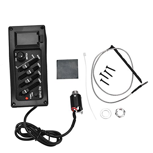 Guitar Pickup, 4 Band Preamp EQ Pickups Amplifier Pickup 6.5MM Output for Acoustic Guitar (Black)