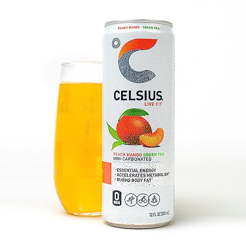 CELSIUS Peach Mango Green Tea, Functional Essential Energy Drink 12 Fl