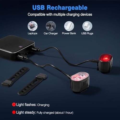 Luces Bicicleta Delantera y Trasera, 4+6 Modos USB Recargable IPX4