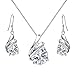 EleQueen 925 Sterling Silver Full Prong Cubic Zirconia Ribbon Teardrop Bridal Necklace Hook Earrings Set Clear