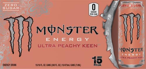 MONSTER ENERGY ULTRA PEACHY KEEN, SUGAR FREE ENERGY DRINK, 16 OZ