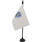 Massachusetts Table Flag 4'' x 6'' - US state of Massachusetts Desk Flag 15 x 10 cm - Black plastic stick and base - AZ FLAG