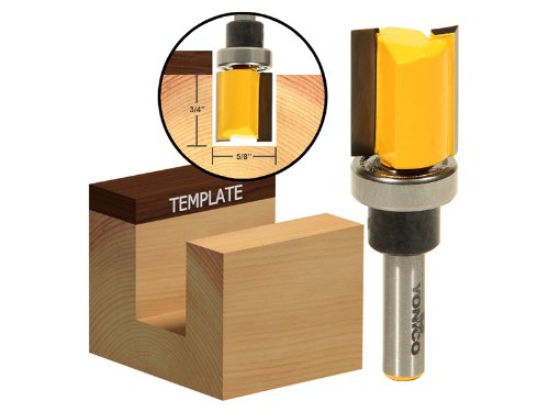 Yonico 14124q Flush Trim/Template Router Bit with Shank Bearing, 5/8-Inch x 3/4-Inch 1/4-Inch