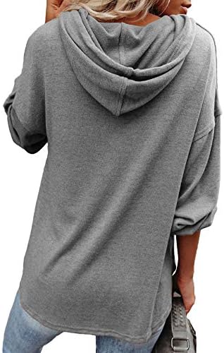 MLEBR Womens Long Sleeve Button Down V Neck Drawstring Hooded Henley Tops Sweatshirt Blouses 6 MLEBR Womens Long Sleeve Button Down V Neck Drawstring Hooded Henley Tops Sweatshirt Blouses