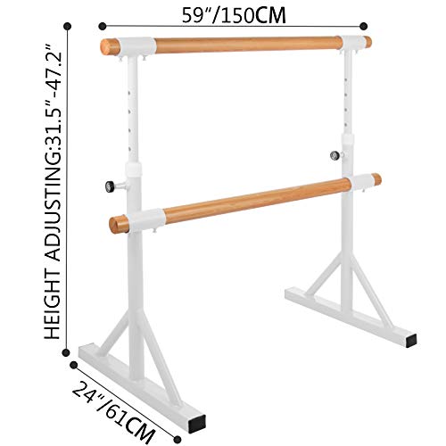 Popsport Ballet Barre 4/5FT Double Portable Freestanding Ballet Bar Heavy Duty Dancing Stretching Barre Portable for Home Dance Barre Fitness Ballet Bar (White, 5FT)