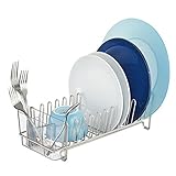 iDesign Classico Metal Dish Drainer Rack with Silverware Drainer for Drying Glasses, Utensils, Bowls, Plates, Mugs, 12.5" x 5.5" x 4", Satin Silver