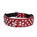 Rachel Pet Products 3 Rows Silver Rivets Studded Genuine Leather Dog Collars for Medium/Large Dogs, Red, M