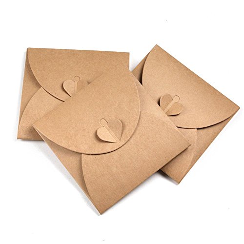 Unmengii Holding 1-3 Discs Natural Color Heart Shape Plain Kraft Paper DVD Pack Cover Holder Kraft Bag Blank Kraft Envelopes CD Paper Case