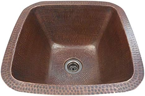 15" Square Copper Kitchen Bar Sink in Brushed Sedona Finish Strainer Drain Included