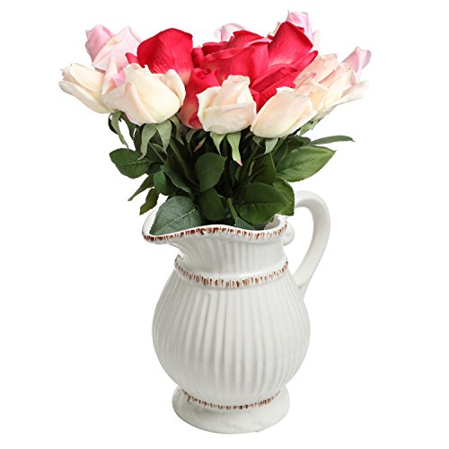 MyGift Decorative Vintage Pitcher Vase White Ceramic Antique Style