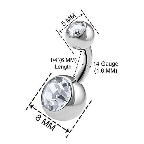 2PCS 316L Surgical Steel Short Belly Button Rings Studs 14 Gauge 1/4 6mm Aquamarine Crystal Balls Navel Piercing Jewelry 0562 - Thumbnail 3