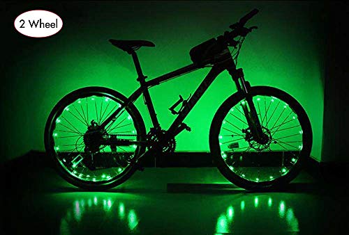 AIKATE Bike Wheel Lights 20 LED Colorful Light Strip, Ultra Bright Cycling Safety Light Strings for Bicycle Spokes or Rim, Cool Bike Tire Accessory (2-Wheel Green)