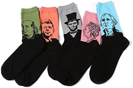 Cotton Cool Tube Running Crew Socks for Mens and Womens Printed Cuff Pattern (5 Pairs)