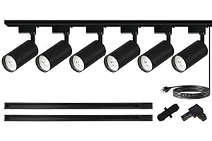 Yuemegou Energy-Smart & Ultra-Bright 25W 2000lm J&L Type LED Track Lighting System，6000K Cool Light Dimmable Brightness，with 6.5 FT Track Rails and Ceiling Spotlight Fixture Installation Package