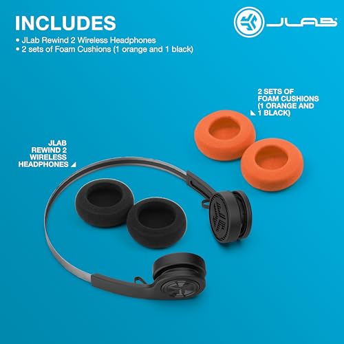 JLab, Rewind 2, Retro Wireless on-Ear Headphones, Bluetooth multipoint, EQ3, Google Fast Pair, Be Aware, Wireless Sharing, Black
