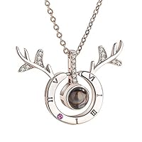 Teerwere Crystal Stainless Steel Female Clavicle Chain Reindeer Horn Necklace Romantic Proposal Urn Necklaces for Ashes (Color : Rose Gold, Size : Free Size)