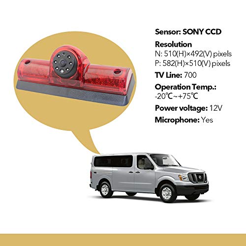 Night Vision Third Car Roof Mounting Reversing Brake Light Camera Car Rear View Camera for Nissan NV Passenger Cargo Van(2009-2019) - Thumbnail 4