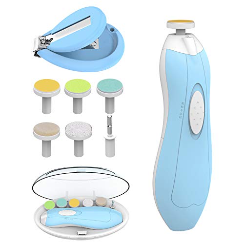 lima de uñas para bebés y cortaúñas para bebés con juego de luces, kit de recortador de uñas eléctrico para bebés lupantte, kit de aseo seguro para bebés, para dedos de los pies y uñas de niños recién nacidos, esmalte y recortes. .