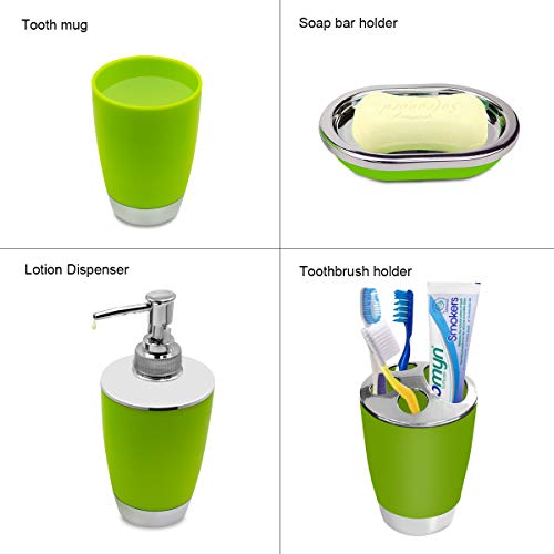 TEKITSFUN Apple Green Bathroom Accessories Set,6 Pcs Plastic Gift Bath Accessory Set Luxury Ensemble Includes Toothbrush Holder,Toothbrush Cup,Soap Dispenser,Soap Dish,Toilet Brush Holder,Trash Can