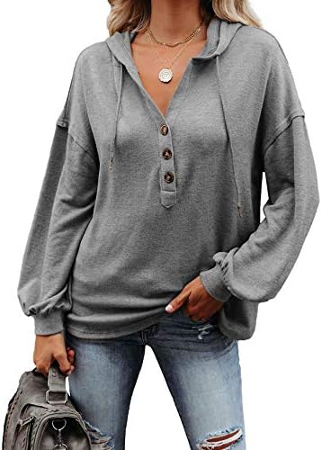 MLEBR Womens Long Sleeve Button Down V Neck Drawstring Hooded Henley Tops Sweatshirt Blouses 4 MLEBR Womens Long Sleeve Button Down V Neck Drawstring Hooded Henley Tops Sweatshirt Blouses