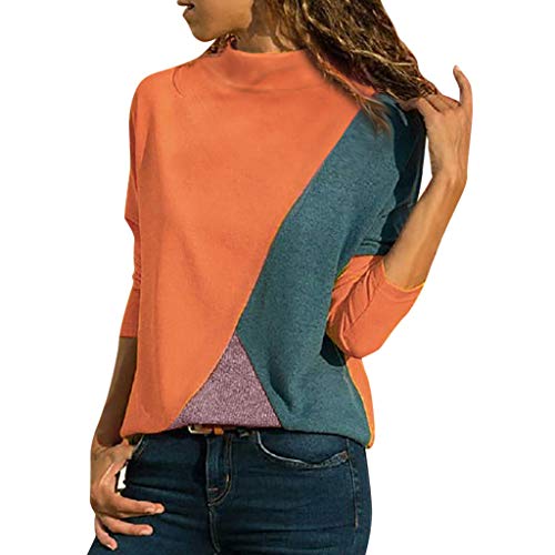 UOKNICE Womens Blouses, Long Sleeves Casual Plus Size Round Neck Splicing Color Loose Tunic Collision T-Shirts Tops 14-16 16w Wrinkle-Free 2XL 3XL 4X 4t 4XL 5X 5XL 5t 50s 6-9 70s 80s apt Teen