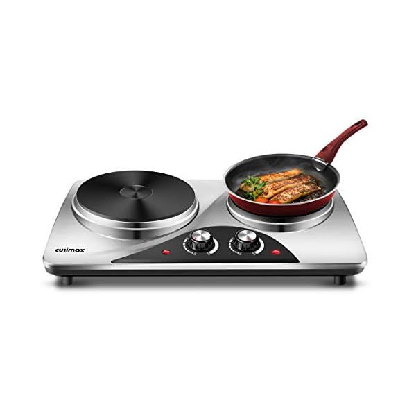 CUSIMAX Electric Double Hot Plate for Cooking Portable Electric Hob, Cooktop Table Top Hob with 2 Cast Iron Portable Hob…