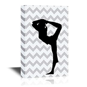 Canvas Wall Art - Silhouette of Woman Practicing Yoga on Chevron Background - Gallery Wrap Modern Home Art | Ready to Hang - 12x18 inches