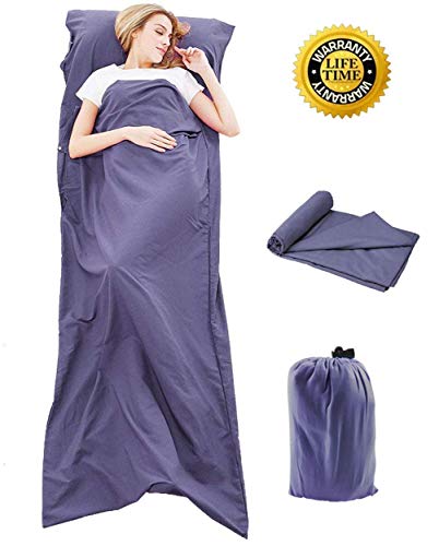 Travel and Camping Sheet Sleeping Bag Liner – Lightweight Compact and Portable Adult Sleeping bag- Ideal for Traveling,Hostels and Camping
